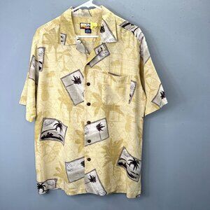 Havana Jacks Cafe Silk Hawaiian Camp Shirt M Men Beige Tan Button Up Loop Collar